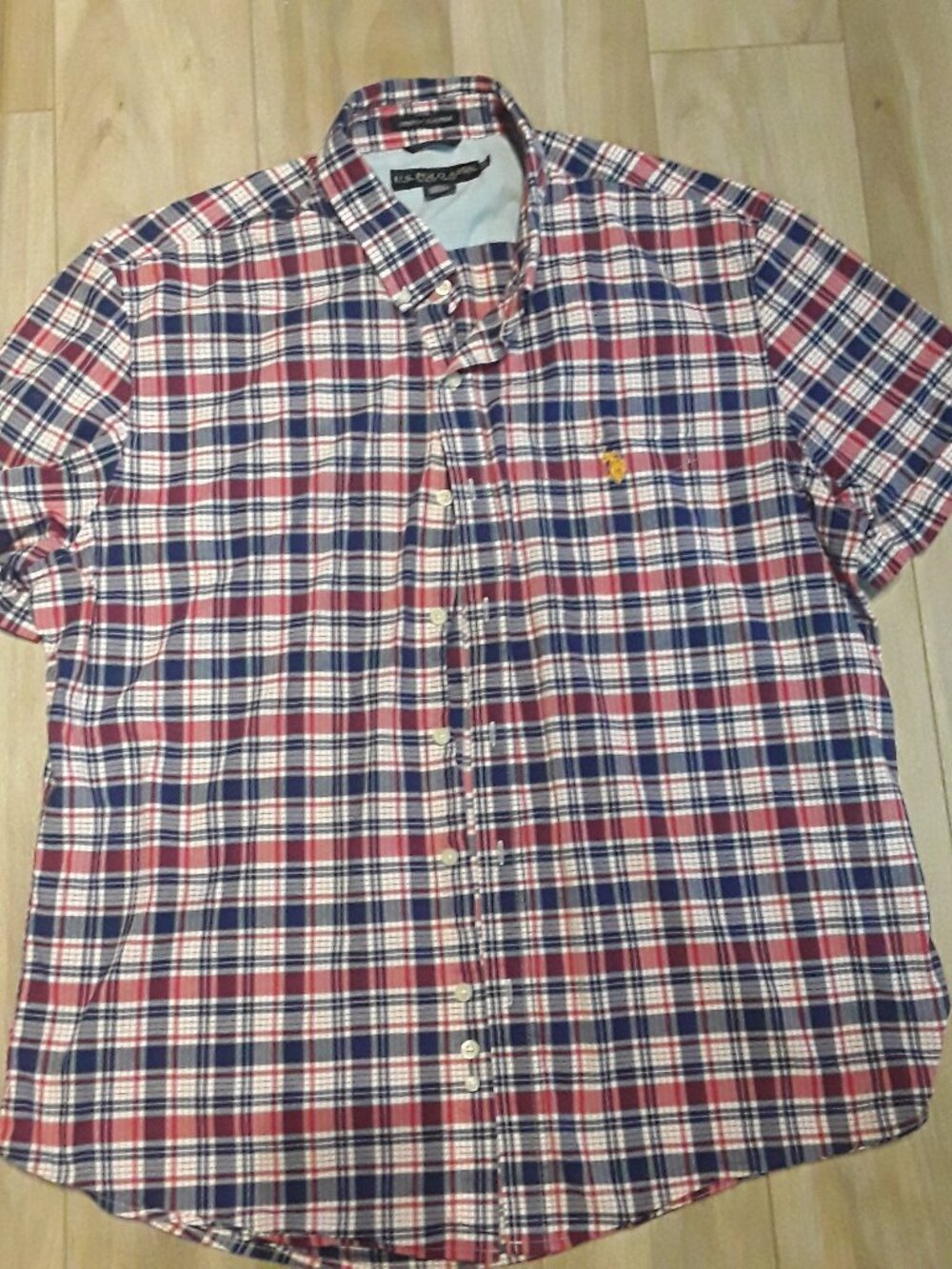 U.S. Polo Assn. Men’s Plaid Short Sleeve Shirt XL – Red Blue Check – Stretch